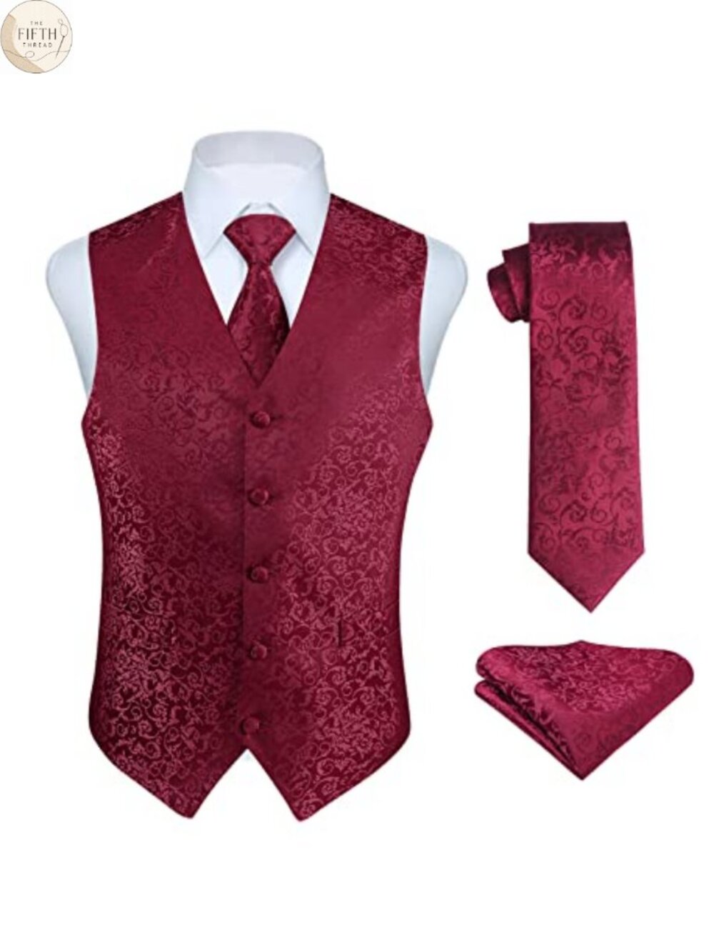 Mens Vest Tie Set 3PC Paisley Jacquard Waistcoat Necktie Pocket Square Formal